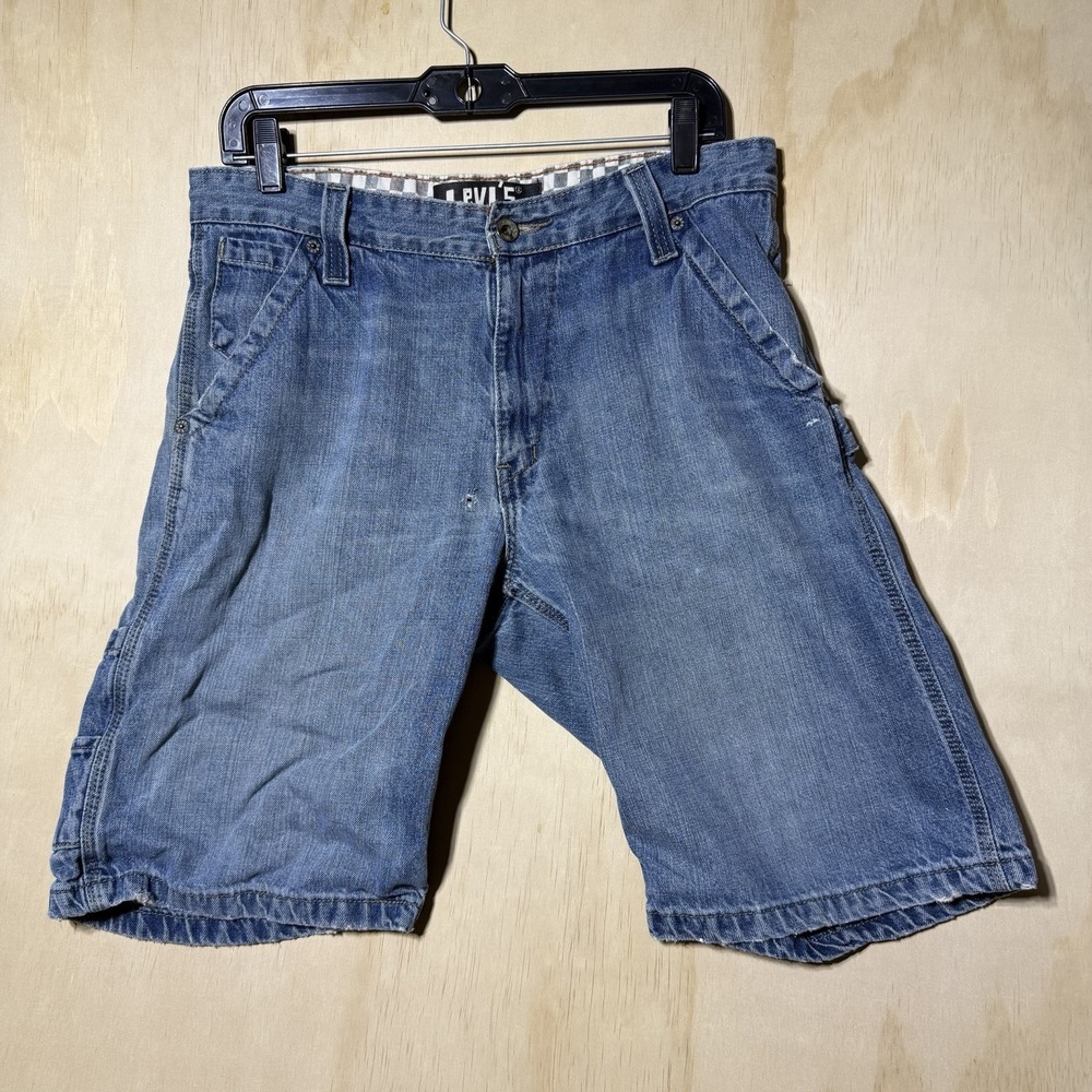 Levi's Boys 14 Husky W33 Carpenter Denim Shorts Blue Jean Workwear Utility Y2K